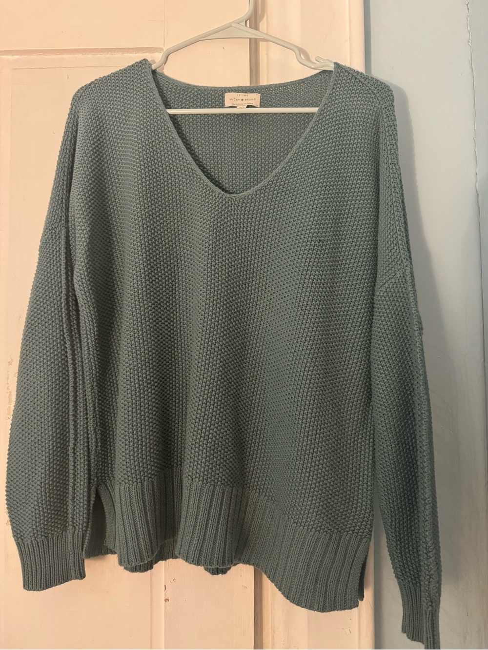Lucky Brand Dusty Sage V-Neck Knit Sweater
